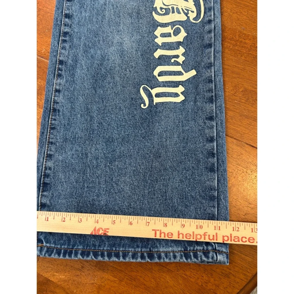 Vintage Ed Hardy Wide Leg Jeans Mens 30 Blue Graphic Tattoo Baggy Denim Y2K